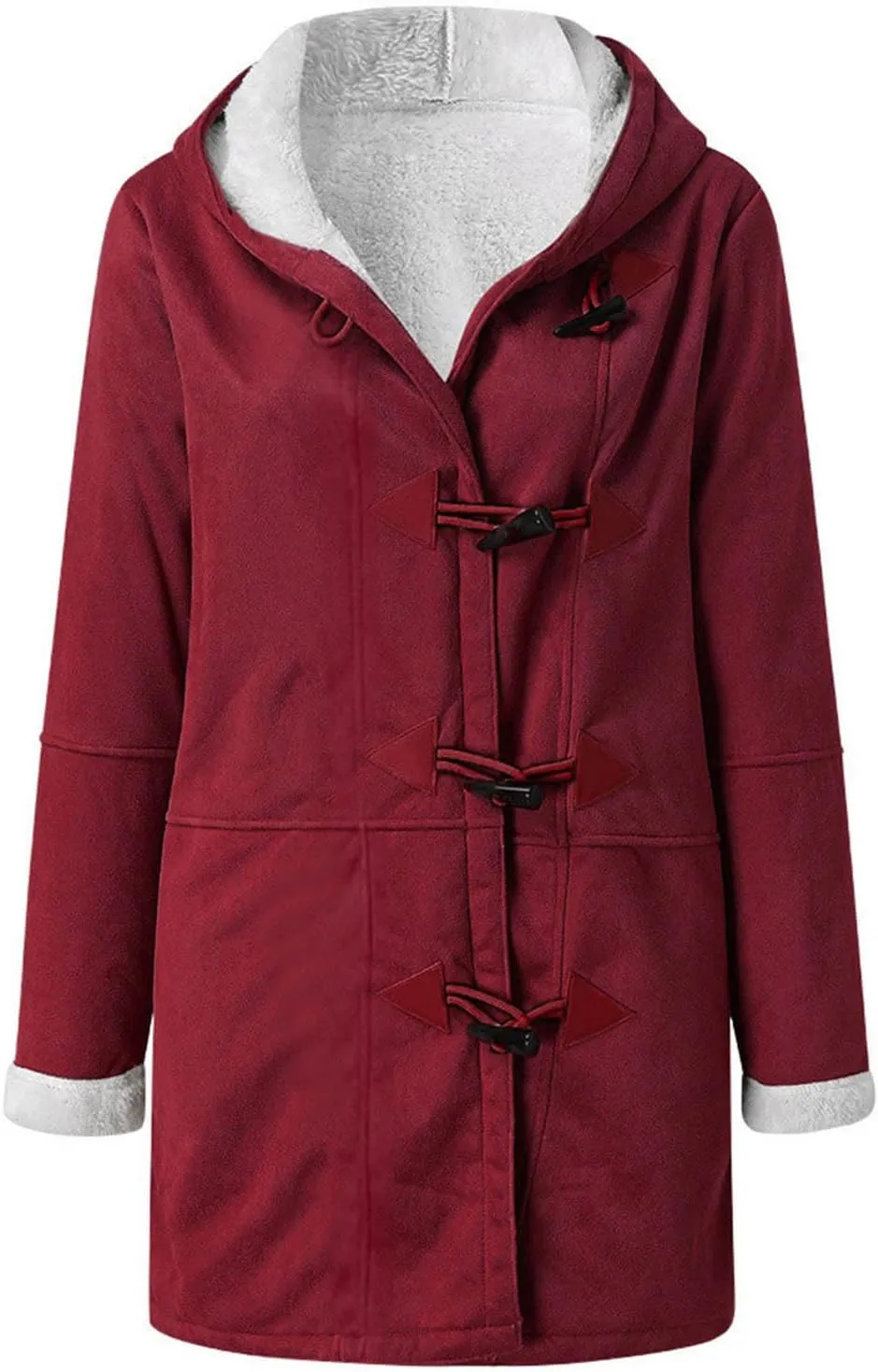 Womens Suede Jacket Plus Size Winter Warm Shaggy Fleece Lined Faux Suede Coat Button Hooded Sherpa Winter Coat