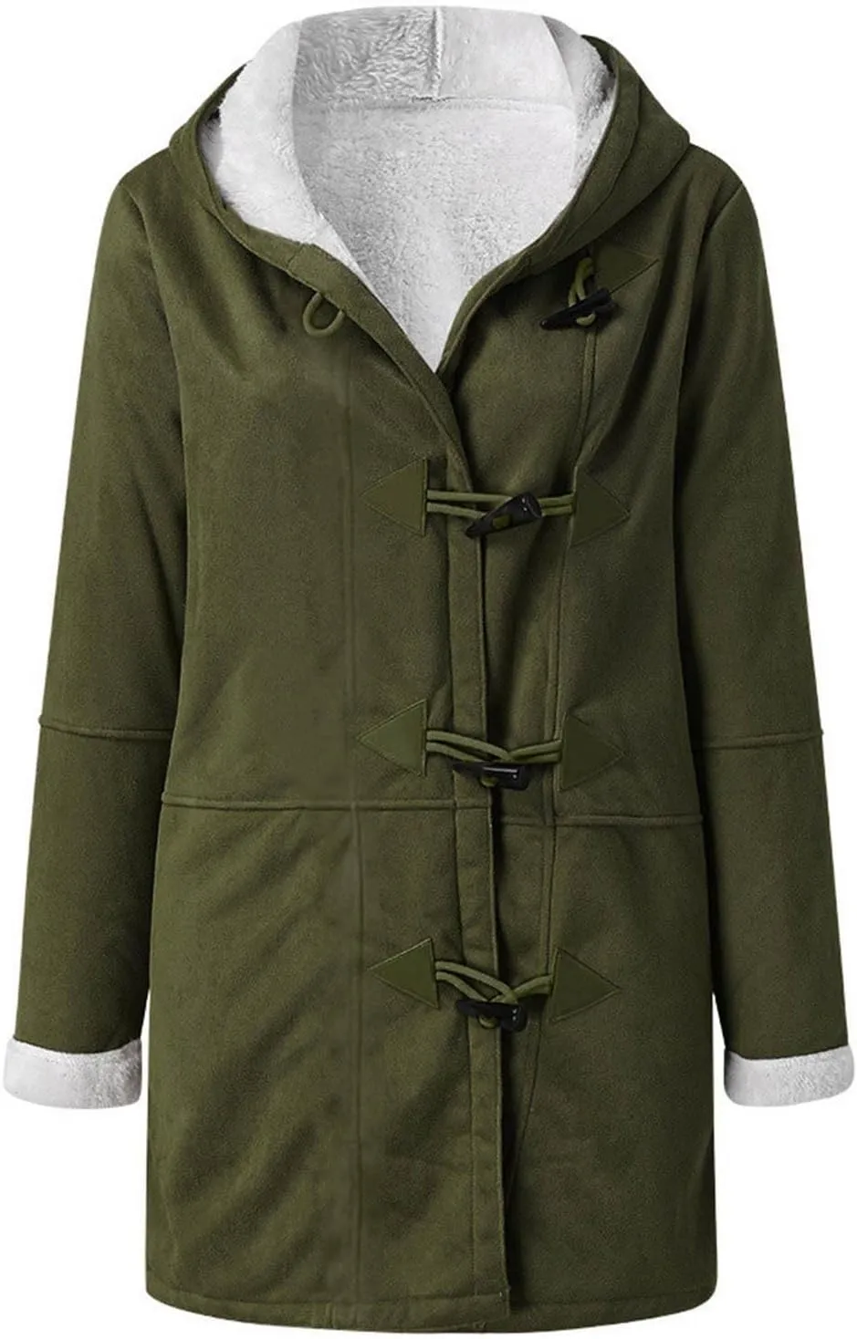 Womens Suede Jacket Plus Size Winter Warm Shaggy Fleece Lined Faux Suede Coat Button Hooded Sherpa Winter Coat