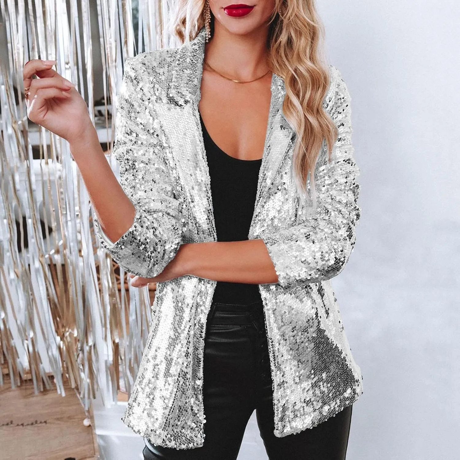 Womens Suits for Work,Black Blazer for Women Plus Size Sequins Sequin Casual Long Sleeve Glitter Party Shiny
