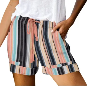 Womens Summer Shorts Dressy Casual Graphic Print Shorts Drawstring Elastic Waist Loose Short Pants with Pockets 2025