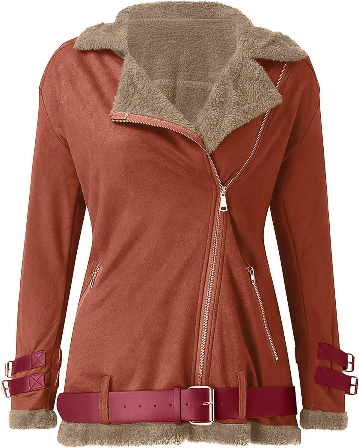 Women's Teddy Coat Casual Short Lambswool Biker Jacket Coat, S-XL