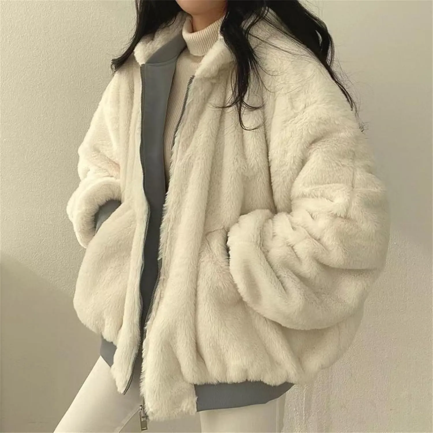 Women's Thick Padded Coat Loose Casual Solid Color Winter Warm Fleece Lined Hooded Long Sleeve Outwear, S-XL