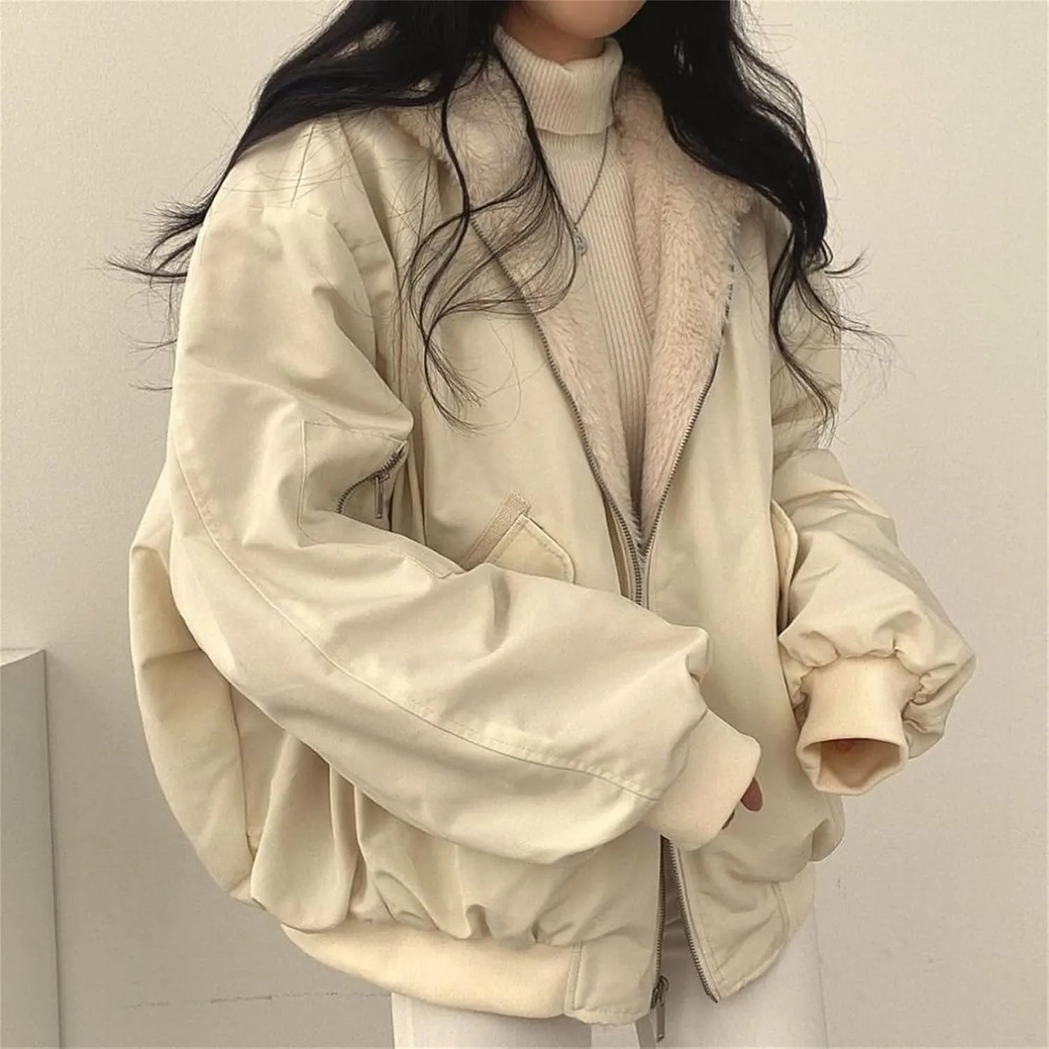 Women's Thick Padded Coat Loose Casual Solid Color Winter Warm Fleece Lined Hooded Long Sleeve Outwear, S-XL