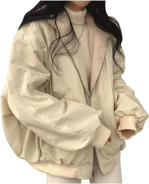 Women's Thick Padded Coat Loose Casual Solid Color Winter Warm Fleece Lined Hooded Long Sleeve Outwear, S-XL