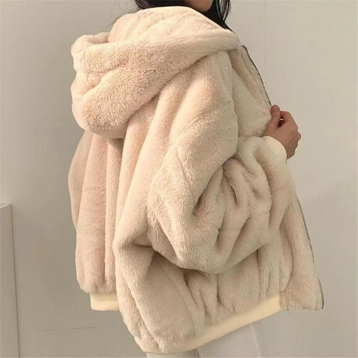 Women's Thick Padded Coat Loose Casual Solid Color Winter Warm Fleece Lined Hooded Long Sleeve Outwear, S-XL