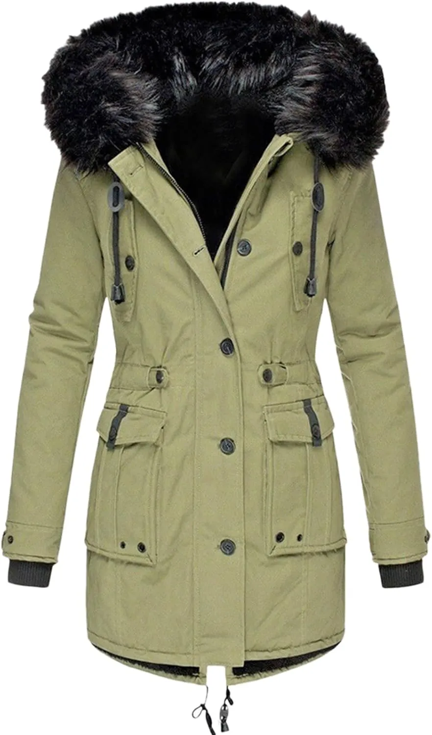 Women's Thickened Down Jacket Outwear Lined Trench Winter Hooded Long Sleeve Zipper Thick with Hood Quilted Winter