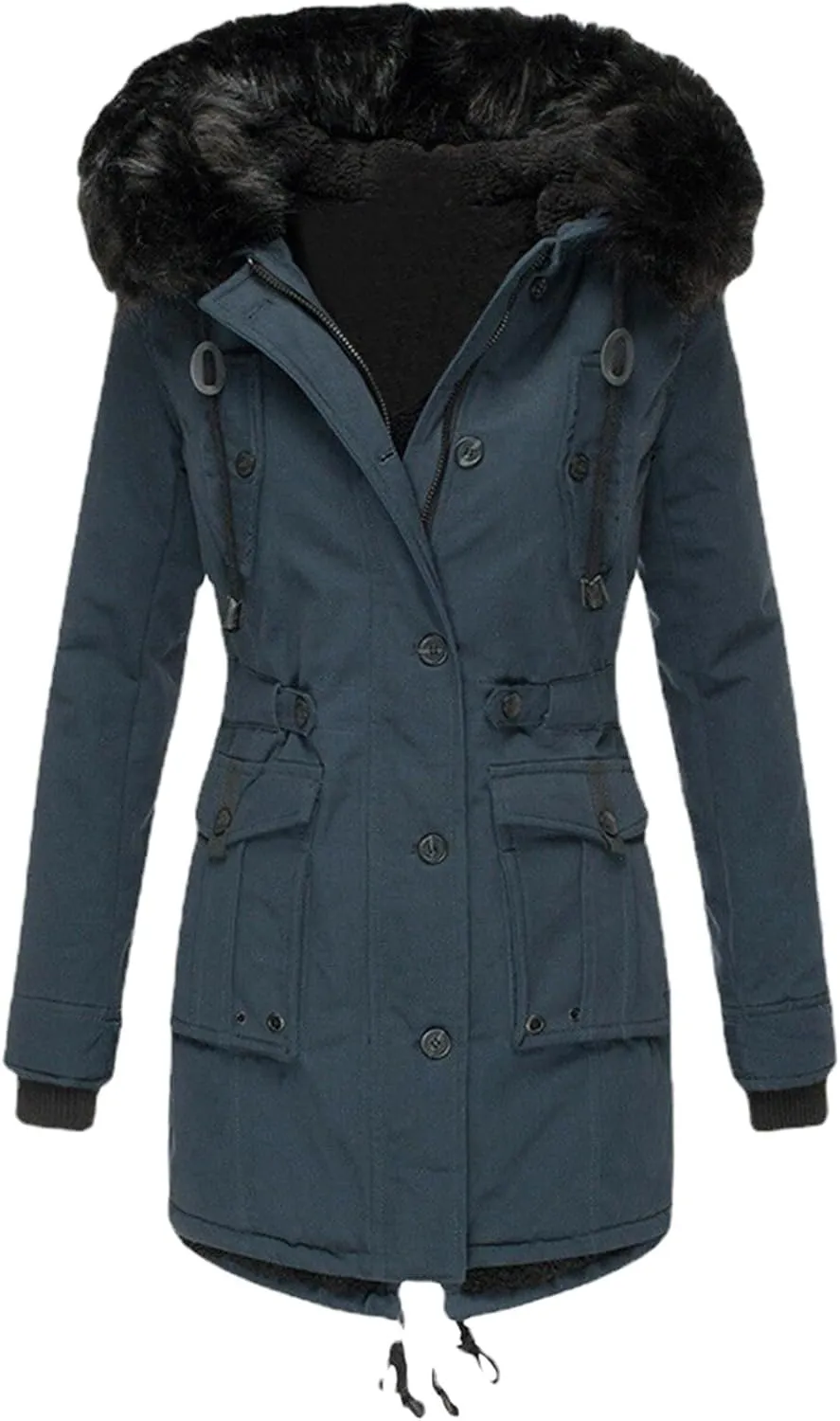 Women's Thickened Down Jacket Outwear Lined Trench Winter Hooded Long Sleeve Zipper Thick with Hood Quilted Winter