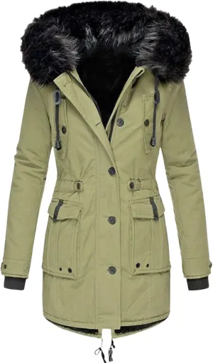 Women's Thickened Down Jacket Outwear Lined Trench Winter Hooded Long Sleeve Zipper Thick with Hood Quilted Winter