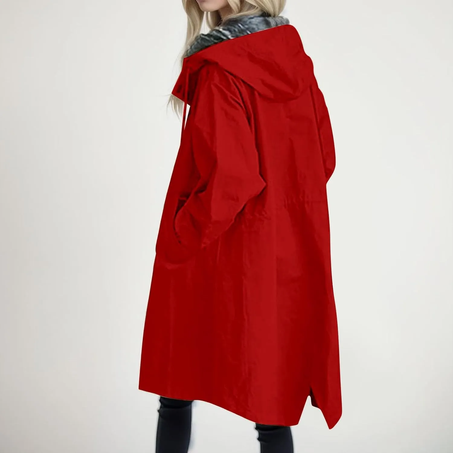Women's Trench Jackets Plus Size Casual Long Rain Coat Fashion Winter Hooded Outwear Oversized Windbreaker with Button