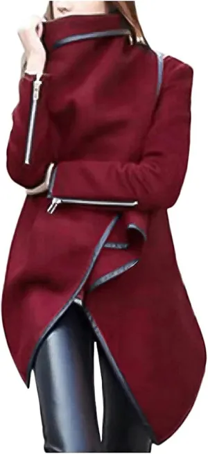 Women's Turtleneck Sweater Vintage Assassin Cardigan Wool Blend Lapel Y2K Jacket Coats Outerwear Irregular Hem