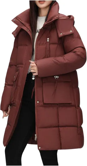 Women's Warm Winter Down Puffer Jackets Comfy Thicken Snow Parka Quilted Jackets Oversized Long Trench Padded Coats