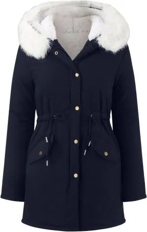 Women's Warm Winter Puffer Coat Thicken Fleece Lined Down Jacket Faux Fur Hooded Snow Parka Overcoats with Pockets
