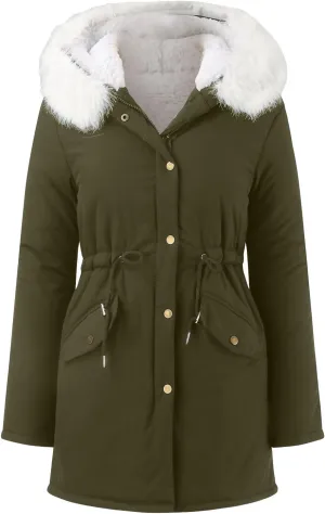 Women's Warm Winter Puffer Coat Thicken Fleece Lined Down Jacket Faux Fur Hooded Snow Parka Overcoats with Pockets