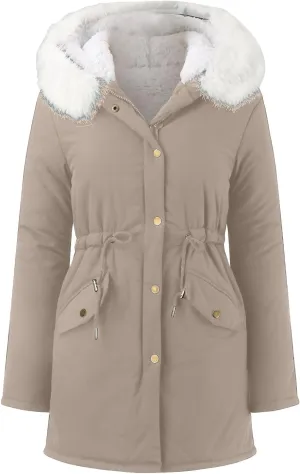 Women's Warm Winter Puffer Coat Thicken Fleece Lined Down Jacket Faux Fur Hooded Snow Parka Overcoats with Pockets