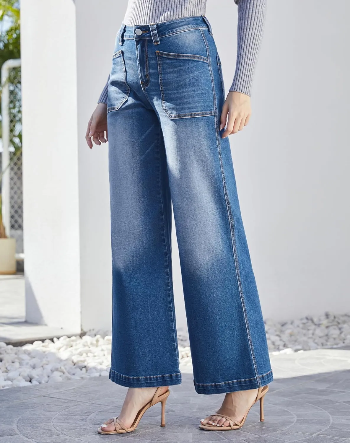 Women's Wide Leg Sweatpant Jeans Y2k Baggy Loose Trouser Jeans High Waisted Stretch Denim Pants