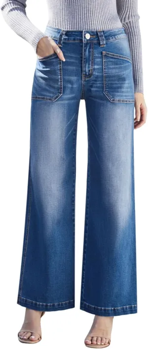 Women's Wide Leg Sweatpant Jeans Y2k Baggy Loose Trouser Jeans High Waisted Stretch Denim Pants