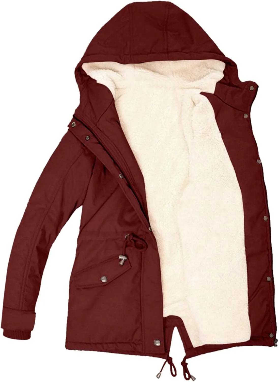 Womens Winter Casual Warm Slim Fleece Coat Long Sleeve Pocket Outwear Thick Solid Button Overcoat Daily Outdoor Clothes