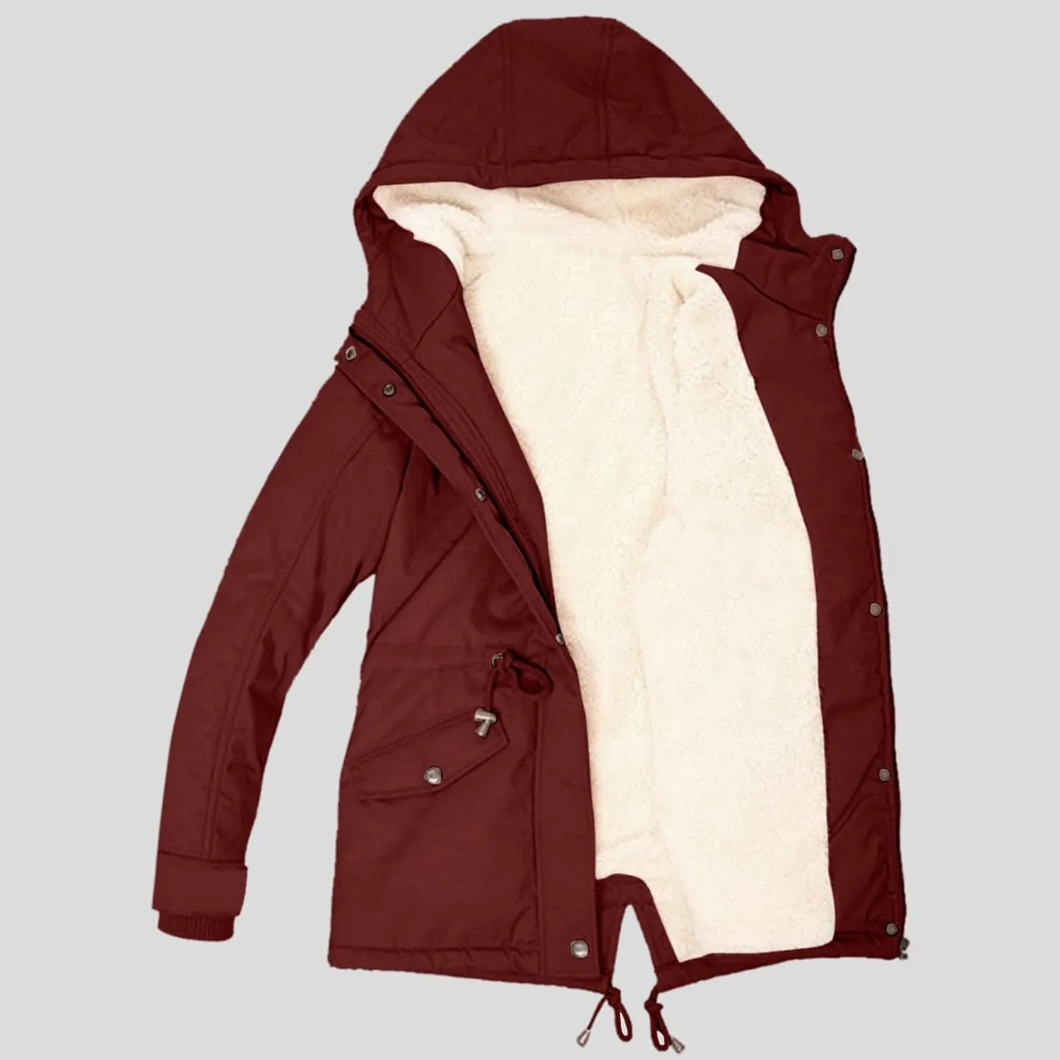 Womens Winter Casual Warm Slim Fleece Coat Long Sleeve Pocket Outwear Thick Solid Button Overcoat Daily Outdoor Clothes