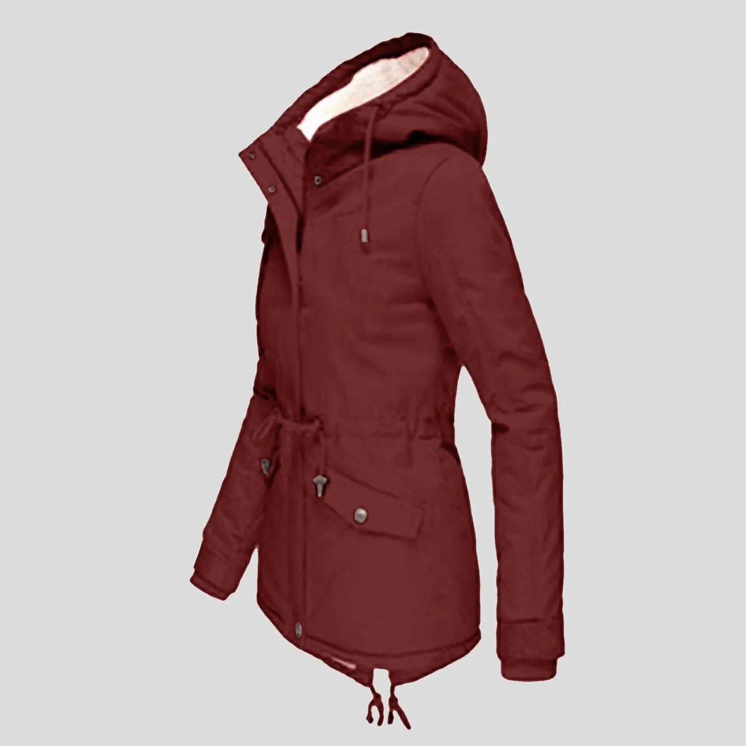 Womens Winter Casual Warm Slim Fleece Coat Long Sleeve Pocket Outwear Thick Solid Button Overcoat Daily Outdoor Clothes