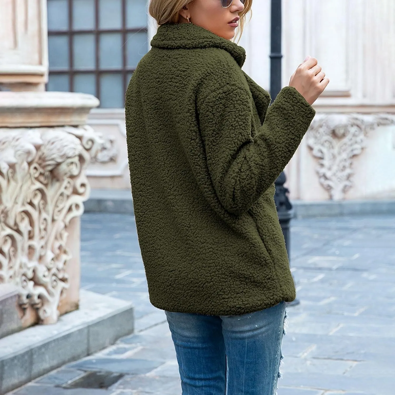 Women's Winter Coats Trendy Double Breasted Fuzzy Fleece Jackets Ladies Faux Fur Casual Fall Jacket Outwear