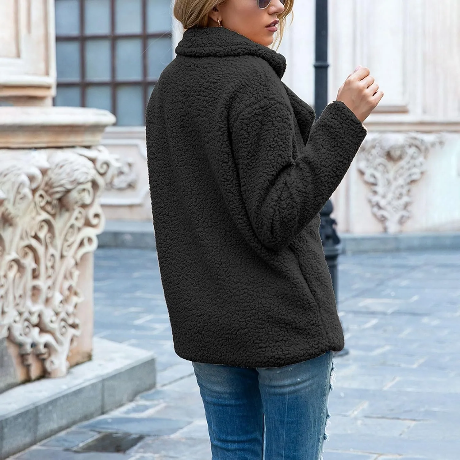 Women's Winter Coats Trendy Double Breasted Fuzzy Fleece Jackets Ladies Faux Fur Casual Fall Jacket Outwear