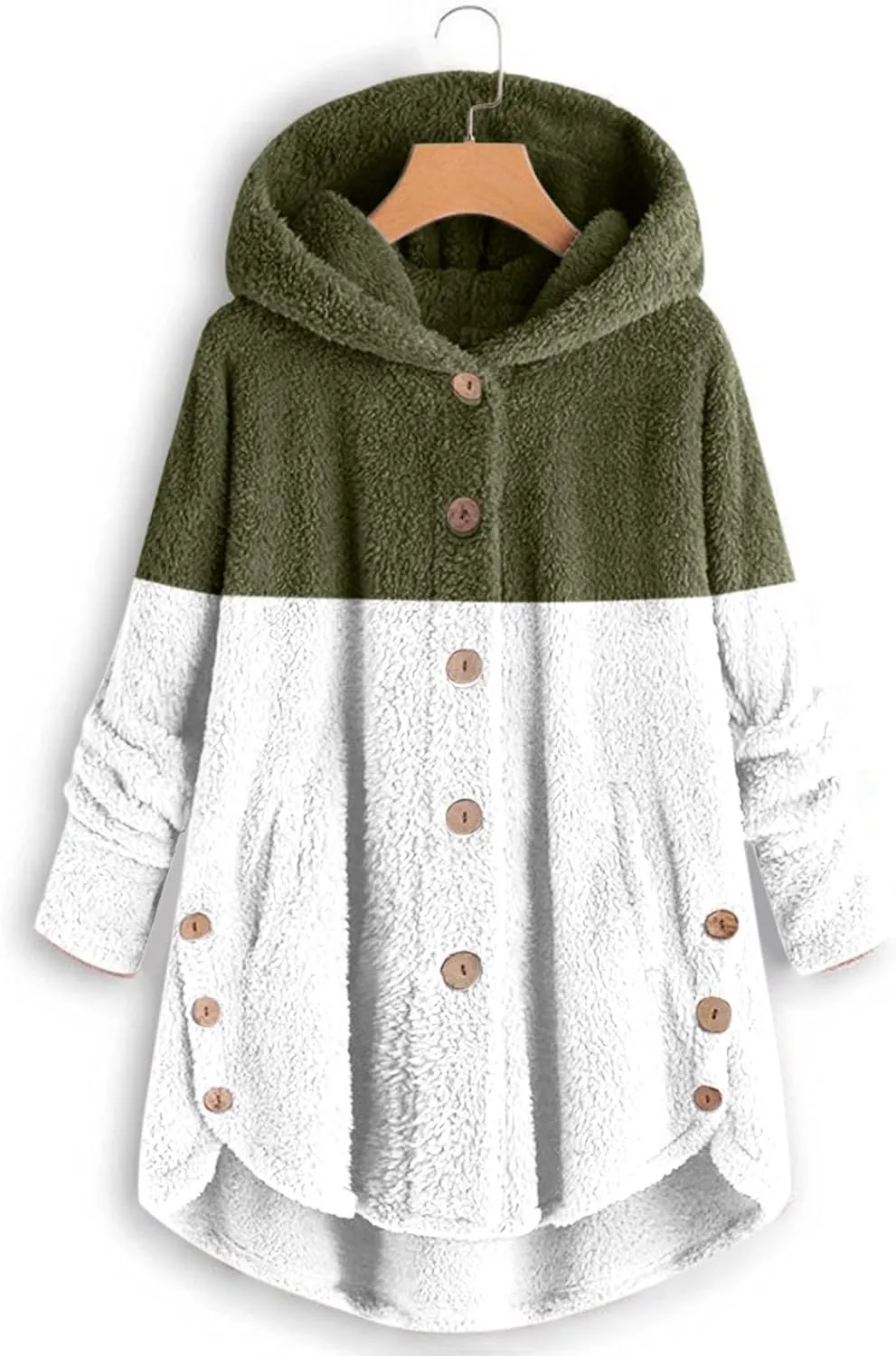 Womens Winter Fuzzy Fleece Jacket Hem Plus Size Hoodie Top Sweater Blouse Hooded Coats Fur Coats for
