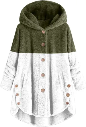 Womens Winter Fuzzy Fleece Jacket Hem Plus Size Hoodie Top Sweater Blouse Hooded Coats Fur Coats for