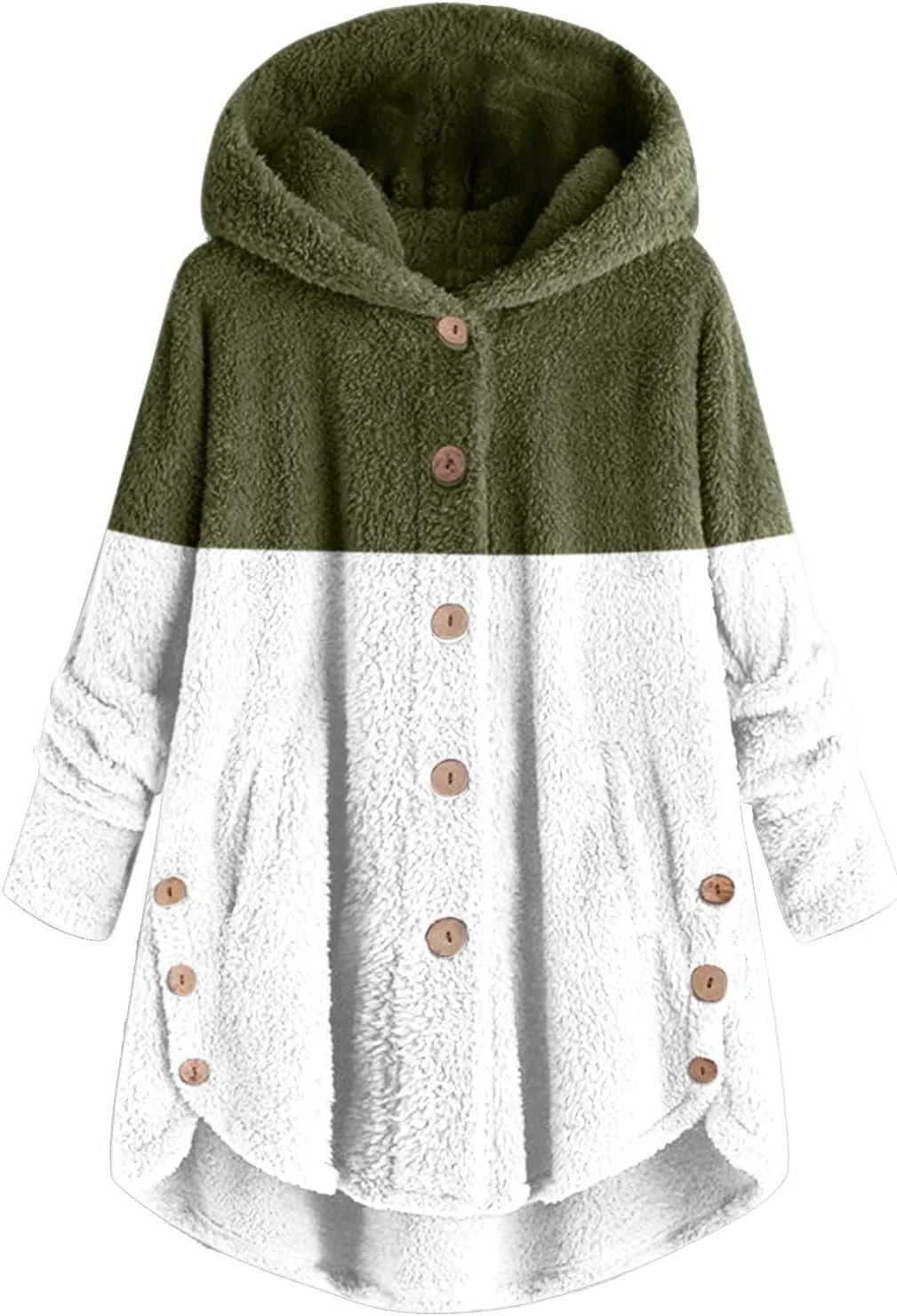 Womens Winter Fuzzy Fleece Jacket Hem Plus Size Hoodie Top Sweater Blouse Hooded Coats Fur Coats for