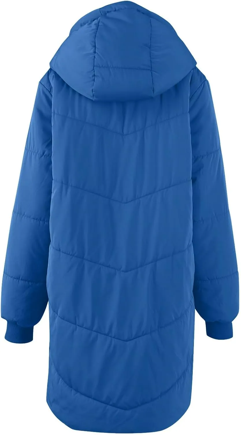 Women's Winter Puffer Coat Thicken Fleece Lined Down Jacket Warm Sherpa Coats Long Hooded Snow Jackets