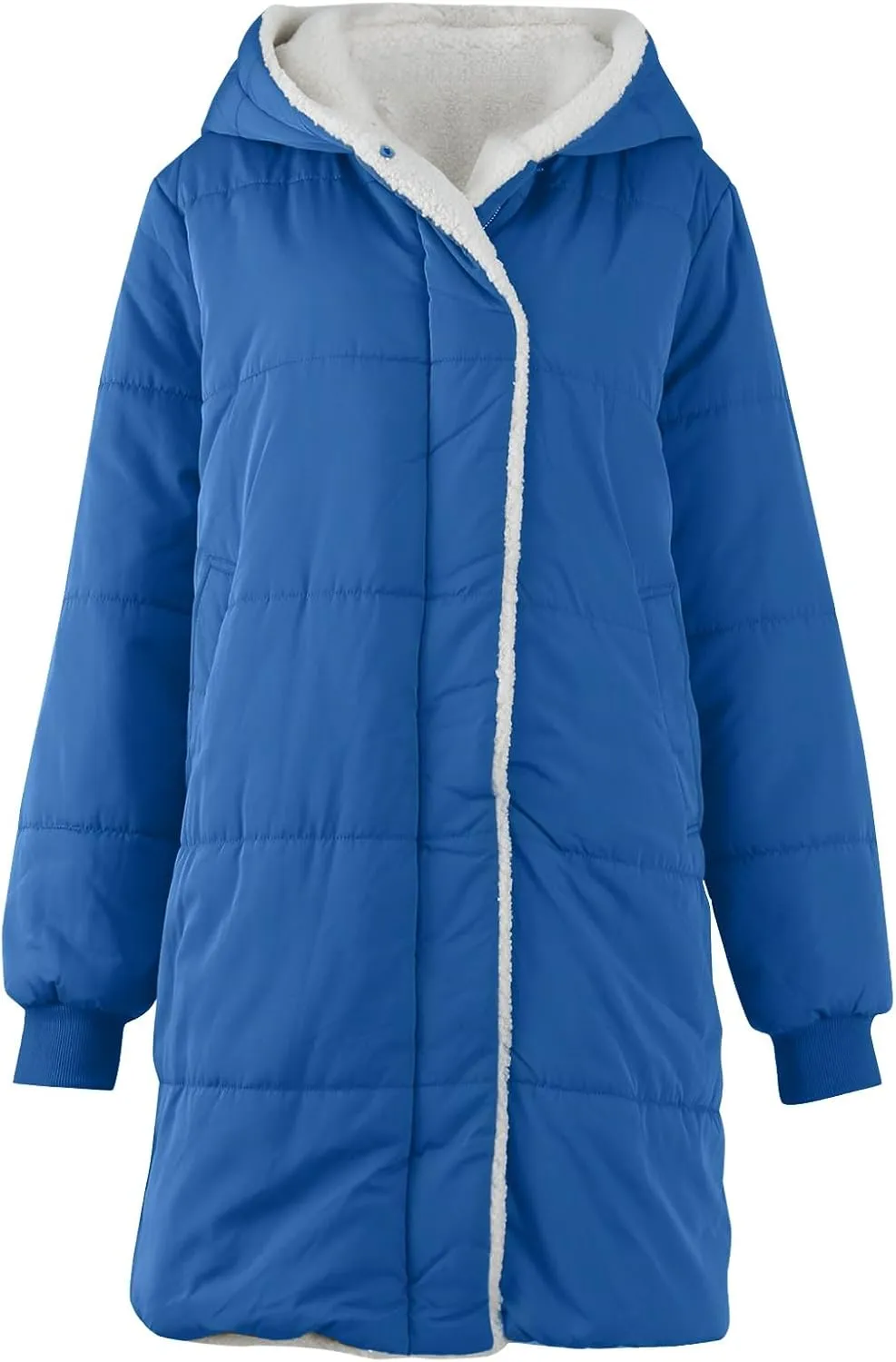 Women's Winter Puffer Coat Thicken Fleece Lined Down Jacket Warm Sherpa Coats Long Hooded Snow Jackets