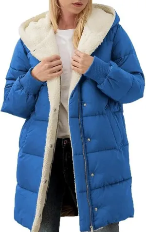 Women's Winter Puffer Coat Thicken Fleece Lined Down Jacket Warm Sherpa Coats Long Hooded Snow Jackets
