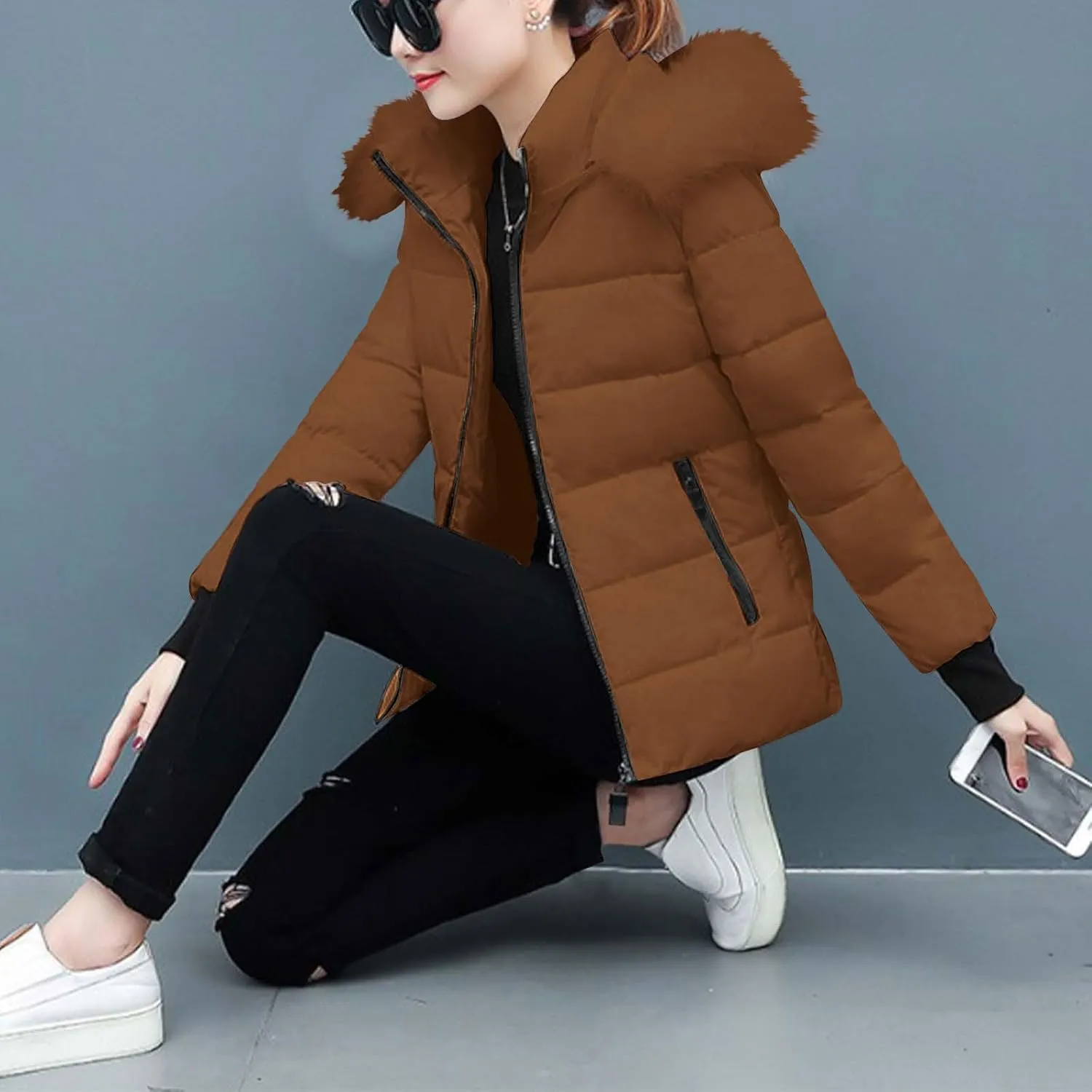 Women's Winter Snow Puffer Coats Thicken Warm down Jackets Waterproof Faux Fur Detachable Hooded Solid Parka Outwear
