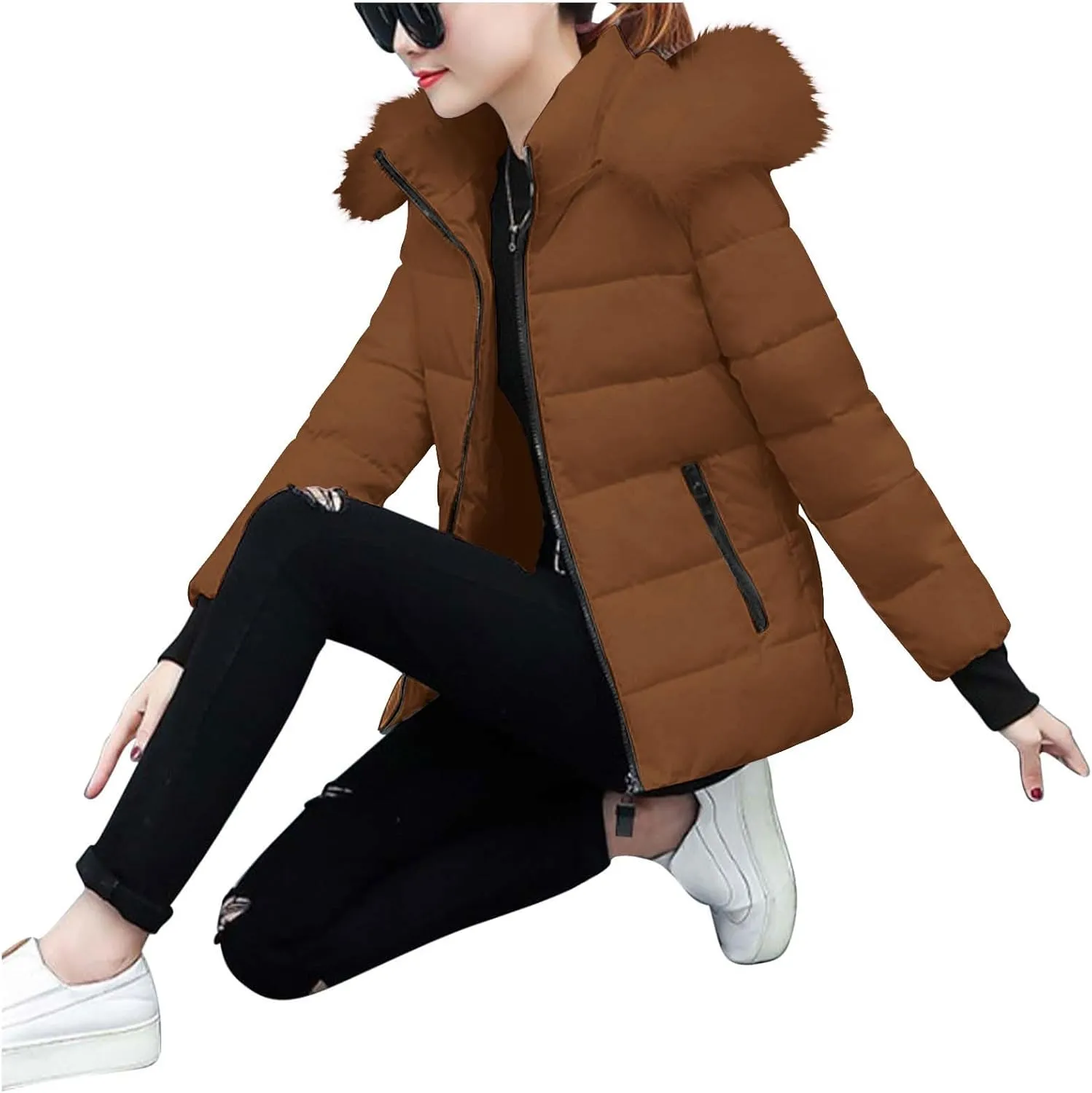 Women's Winter Snow Puffer Coats Thicken Warm down Jackets Waterproof Faux Fur Detachable Hooded Solid Parka Outwear