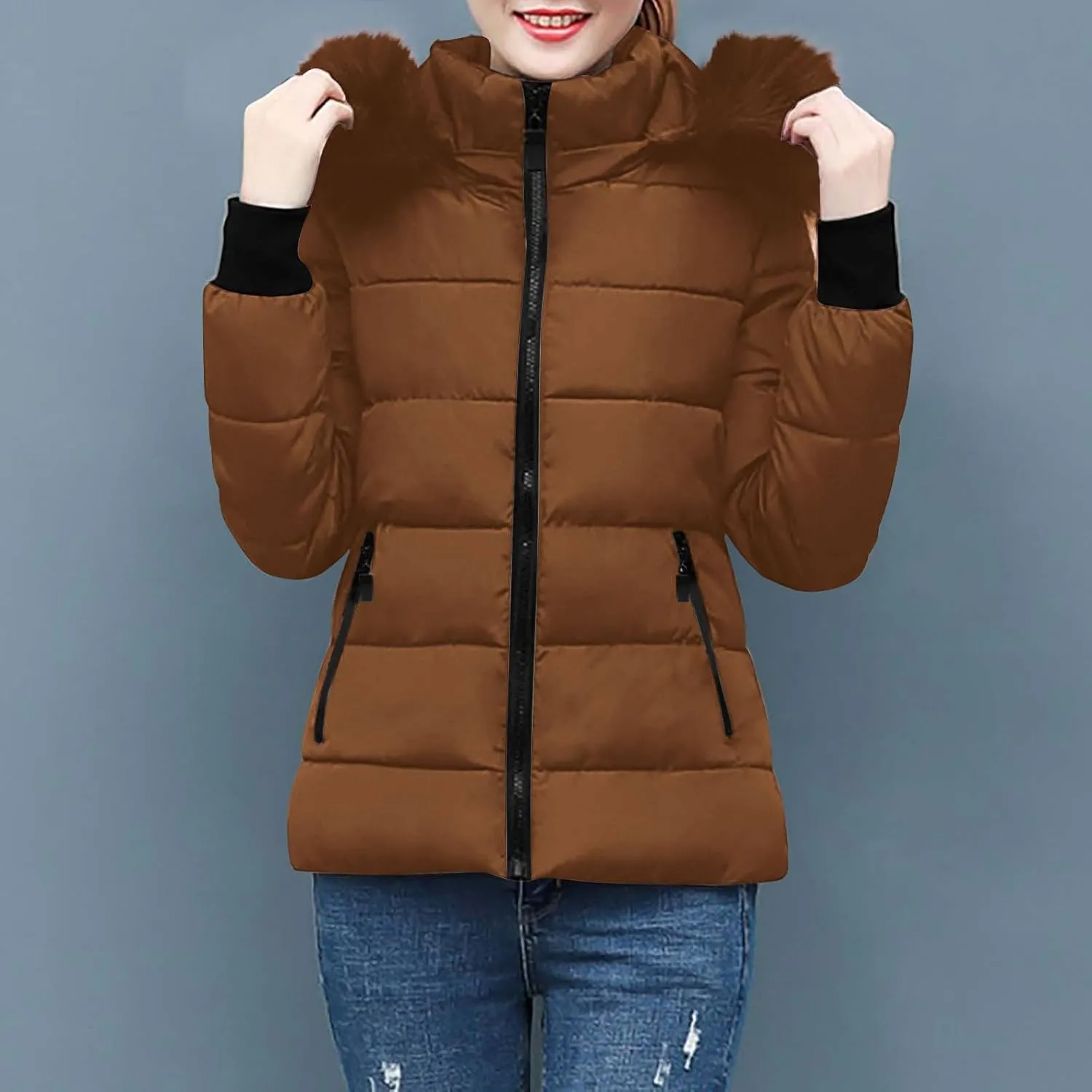 Women's Winter Snow Puffer Coats Thicken Warm down Jackets Waterproof Faux Fur Detachable Hooded Solid Parka Outwear