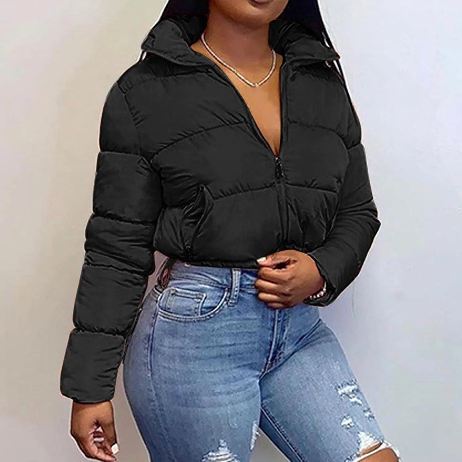 Women's Winter Solid Short Bread Down Jacket Stand Up Collar Outerwear Padded Thick Coat Woman's Jacket Winter