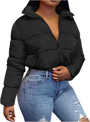 Women's Winter Solid Short Bread Down Jacket Stand Up Collar Outerwear Padded Thick Coat Woman's Jacket Winter