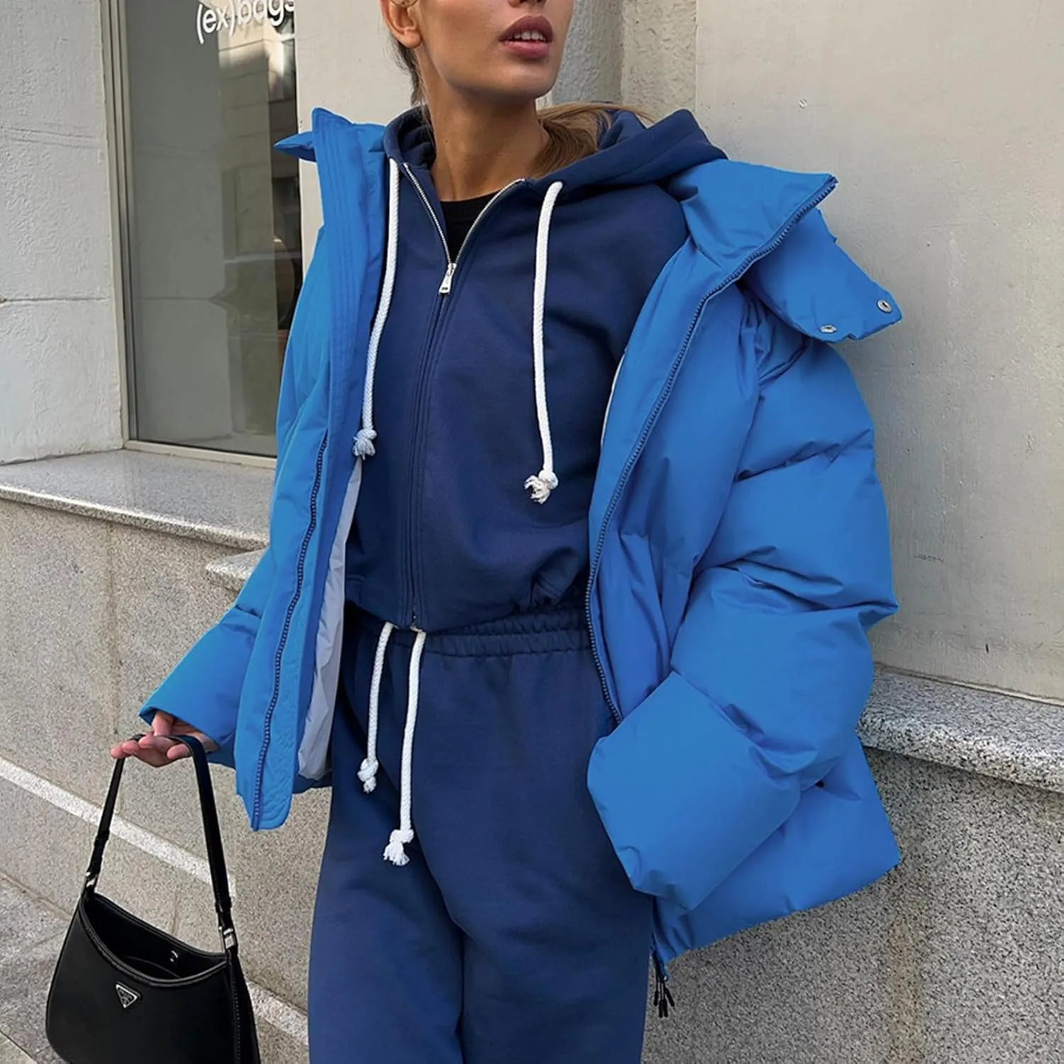 Womens Winter Thick Full Zip Solid Puffer Coat Long Sleeve Casual Down Coat Insulated Fitted Soft Overcoat Daily Suits