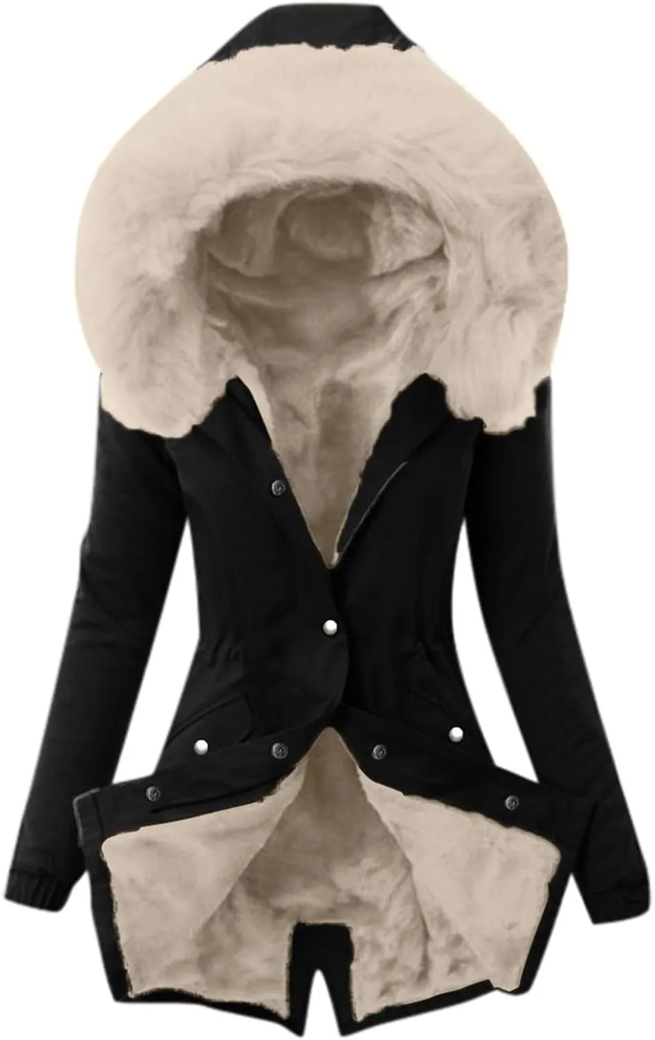 Womens Winter Thicken Puffer Coat Collar Long Sleeve Jacket Vintage Thicken Coat Jacket Warm Hooded fur Long Puffer