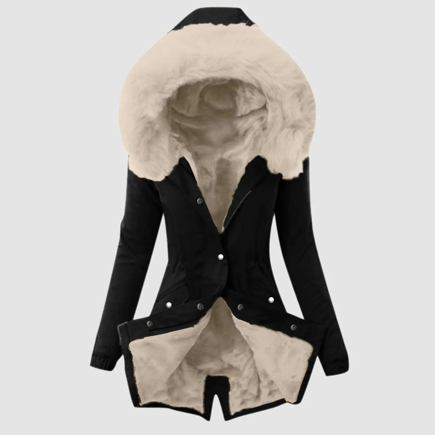Womens Winter Thicken Puffer Coat Collar Long Sleeve Jacket Vintage Thicken Coat Jacket Warm Hooded fur Long Puffer