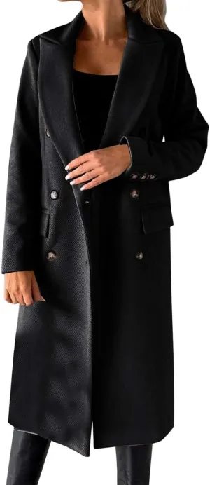 Women's Winter Trench Coats Classic Lapel Single Breasted Long Pea Coats Oversized Casual Formal Office Wool Overcoat