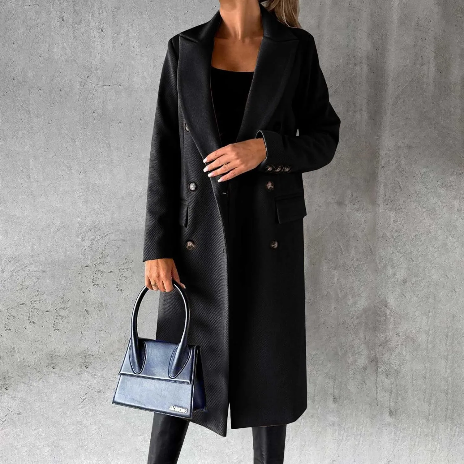 Women's Winter Trench Coats Classic Lapel Single Breasted Long Pea Coats Oversized Casual Formal Office Wool Overcoat