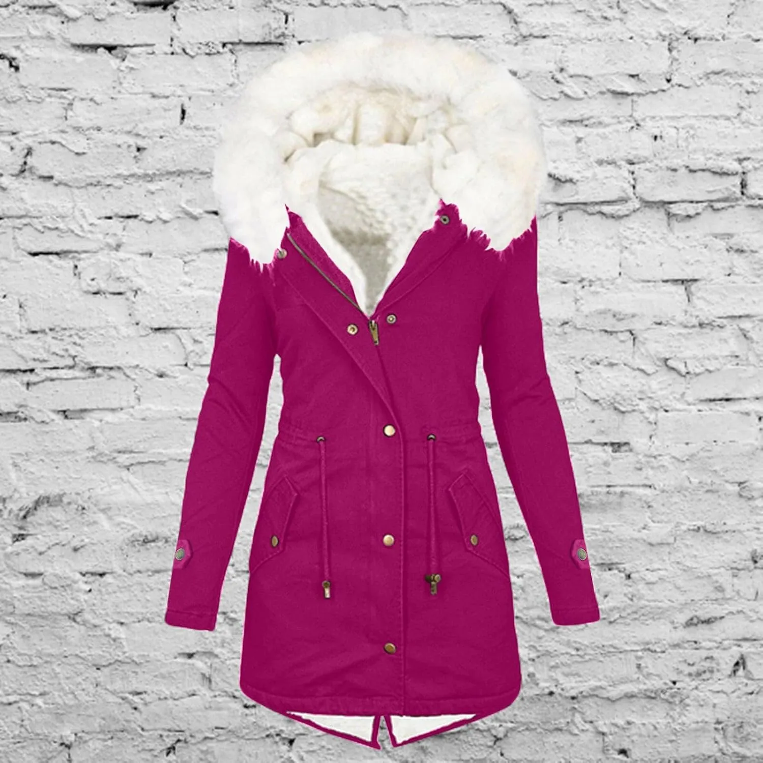 Women's Winter Warm Coat Furry Lined Zip Up Jacket Sherpa Fleece Overcoats Soft Thick Hooded Fuzzy Jackets Outerwear