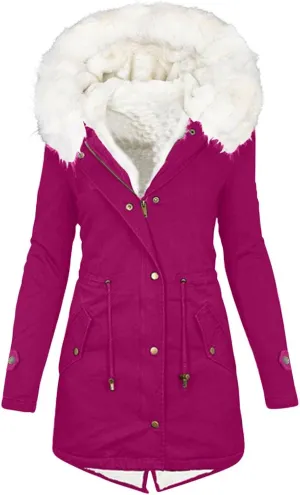 Women's Winter Warm Coat Furry Lined Zip Up Jacket Sherpa Fleece Overcoats Soft Thick Hooded Fuzzy Jackets Outerwear