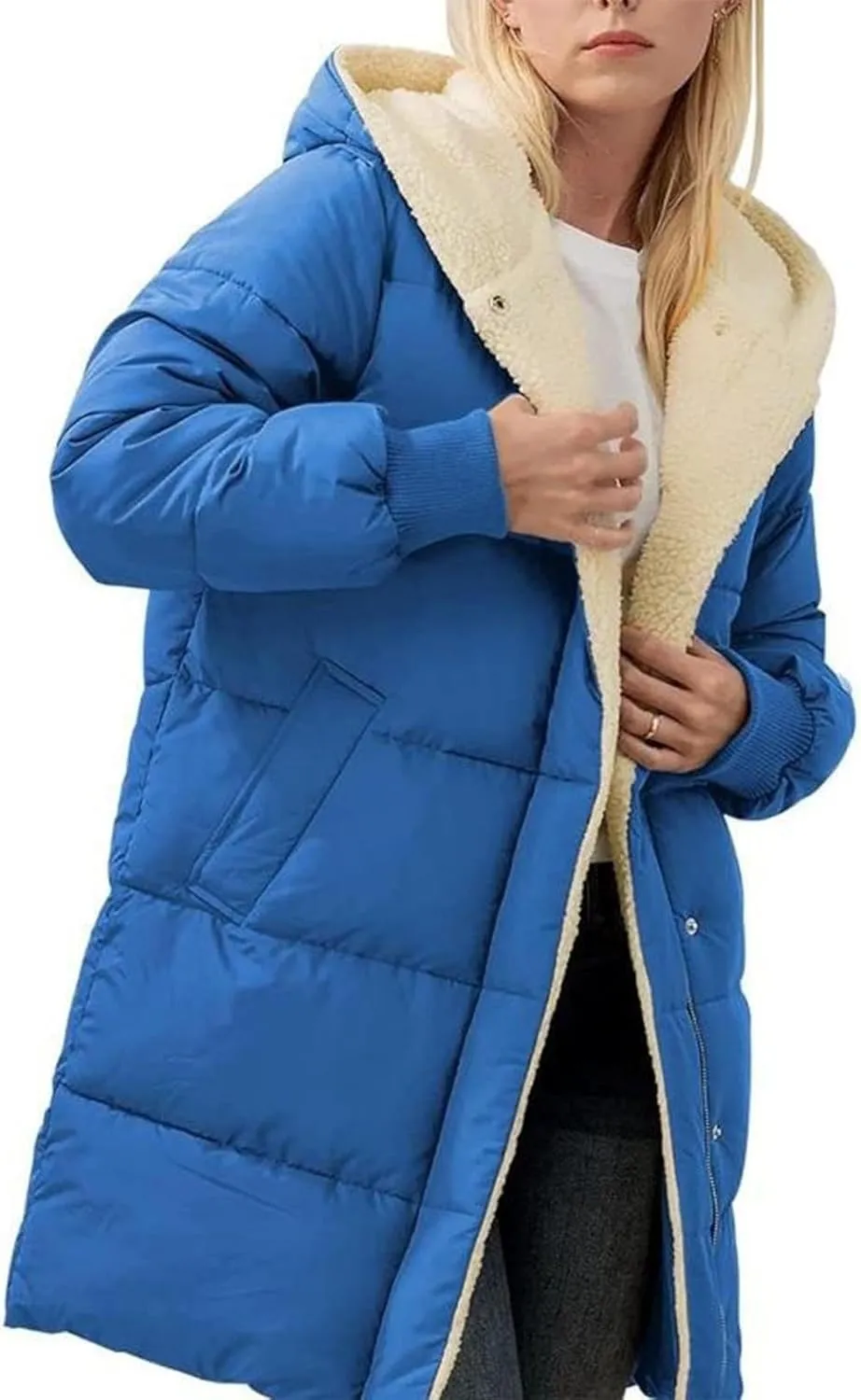 Womens Winter Warm Coats Sherpa Fleece Lined Puffer Jackets Thickened Long Hooded Down Outerwear Fashions 2024
