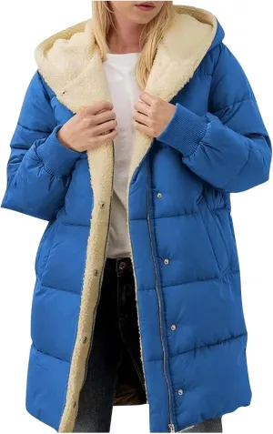Womens Winter Warm Coats Sherpa Fleece Lined Puffer Jackets Thickened Long Hooded Down Outerwear Fashions 2024