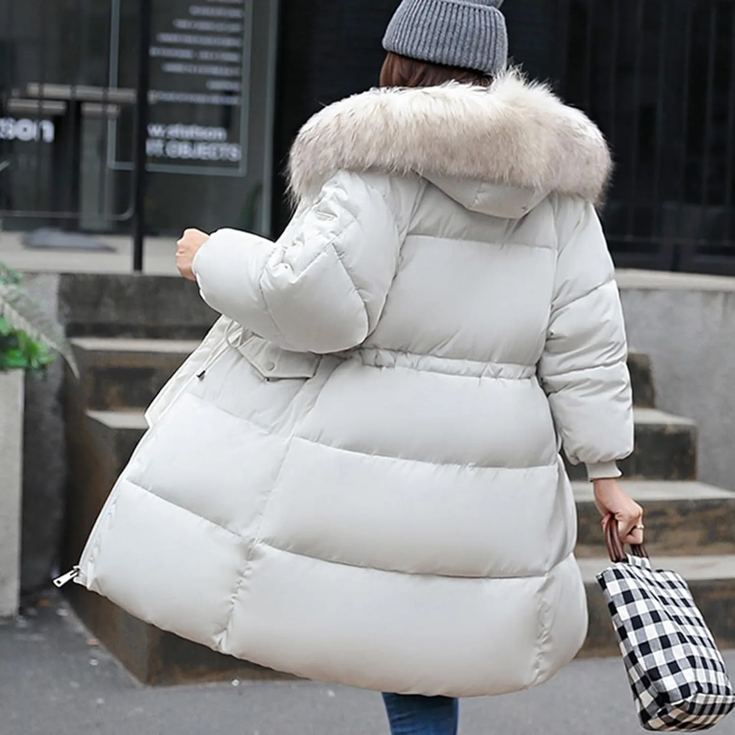 Women's Winter Warm Winter Mid Lenght Down Puffer Coats Ladies Lightweight Jackets with Hood Plus Size Slim Trench