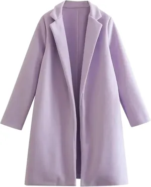 Women's Winter Wool Blend Coat Notch Lapel Open Front Cardigan Peacoat Casual Loose Warm Overcoat Mid-Long Outerwear