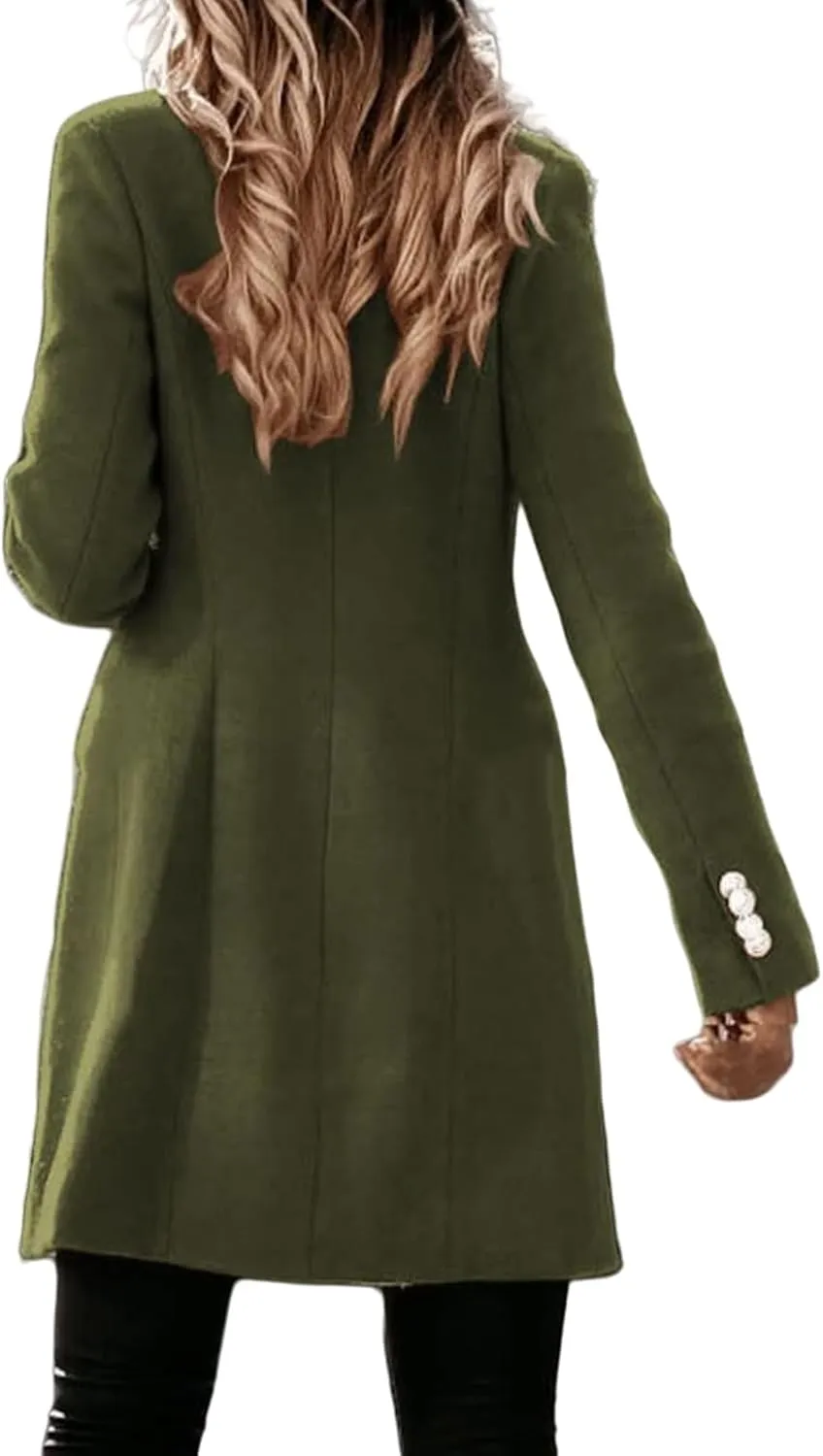 Women's Winter Wool Coat Elegant Notched Collar Double Breasted Wool Blend Over Coat Jacket Mid Long Pea Trench Coat