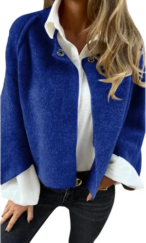 Women's Wool Blend Coat Casual Long Sleeve Lapel Collar Trench Jacket Lightweight Button Open Front Cardigan Outwear