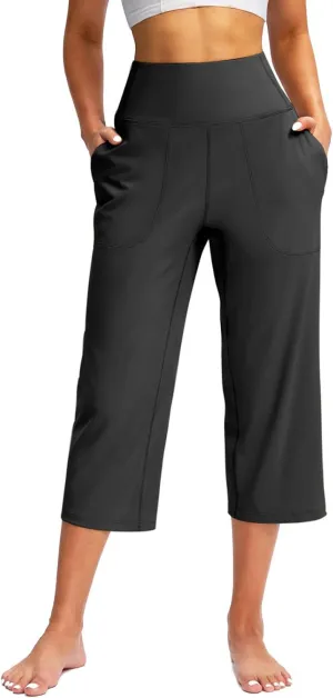 Women's Yoga Pants Casual Wide Leg Capri Pants High Waisted Tummy Control Pant Comfy Athletic Exercise Workout Trousers